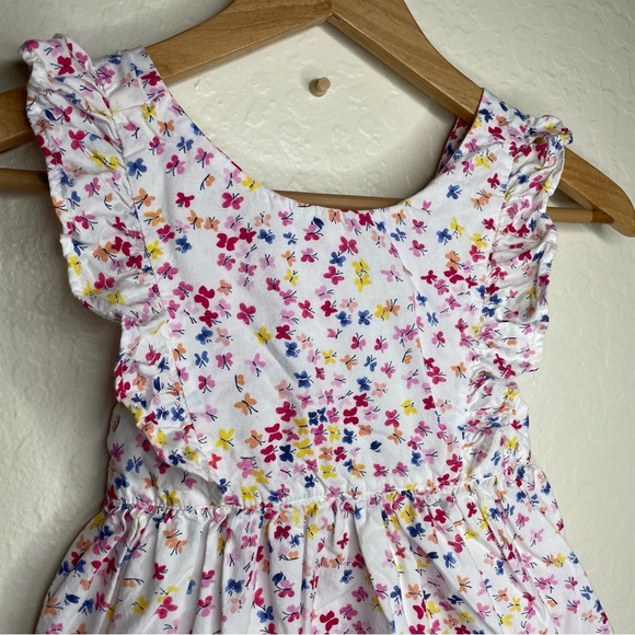 Jojo Maman Bebe Girls 5/6 Apron Style Butterfly Dress White Ruffles 100% Cotton - Picture 2 of 8